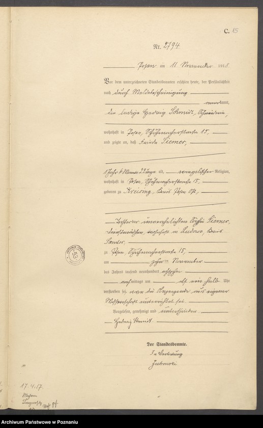 Obraz 17 z jednostki "Księga miejscowa zgonów tom VII [Rejestr główny zgonów]"