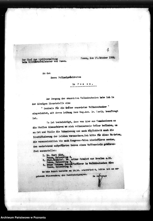 Obraz 11 z jednostki "Podręczna teczka akt dra Kortka, zawierająca informacje o utworzeniu Zentralstelle f.d. Gräber oraz korespondencję w sprawie miejscowych Niemców, zaginionych w 1939 roku"