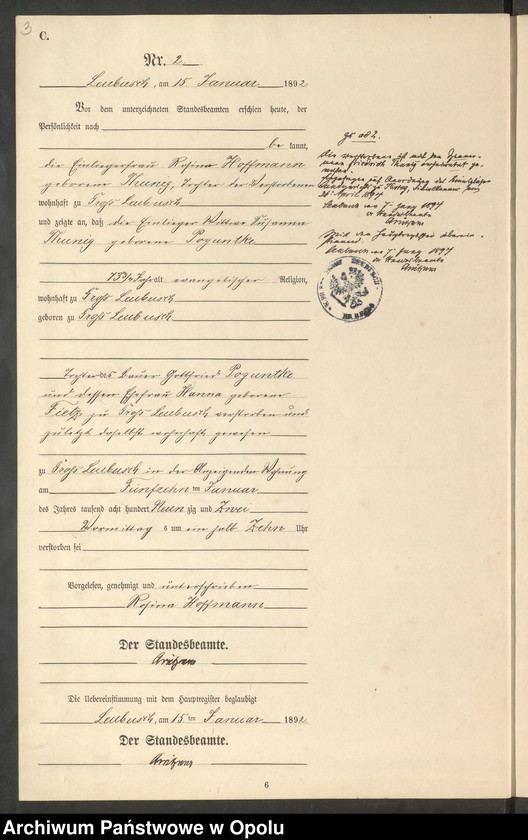 image.from.unit.number "Sterbe-Neben-Register Standes-Amt Leubusch 1892"