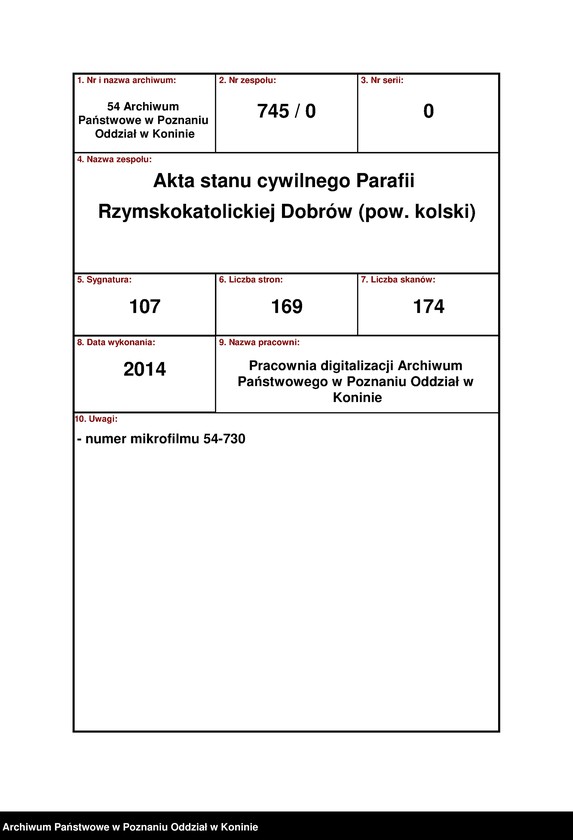 Obraz 1 z jednostki "Księga urodzeń, małżeństw i zgonów [za] rok 1910"