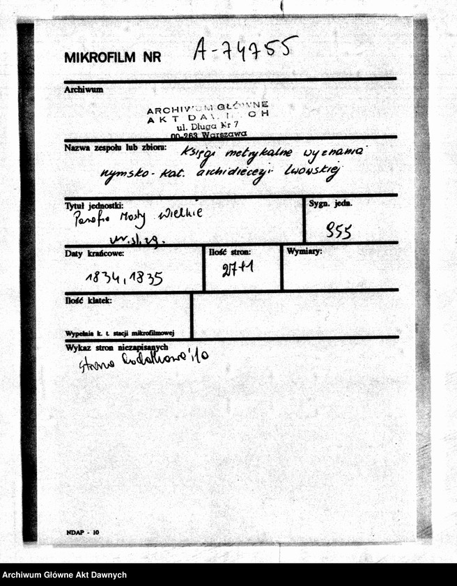 image.from.unit.number "Parafia: Mosty Wielkie. Dekanat: Bełz. Ekstrakty z księgi metrykalnej urodzeń, ślubów i zgonów dla miasta Mosty Wielkie i wsi: Butyny, Chlewczany*, Domaszów*, Przystań, Rekliniec, Dworce, Maziarnia**, Stanisłówka, Sałasze*, Strzemień, Wolica, Choronów*."