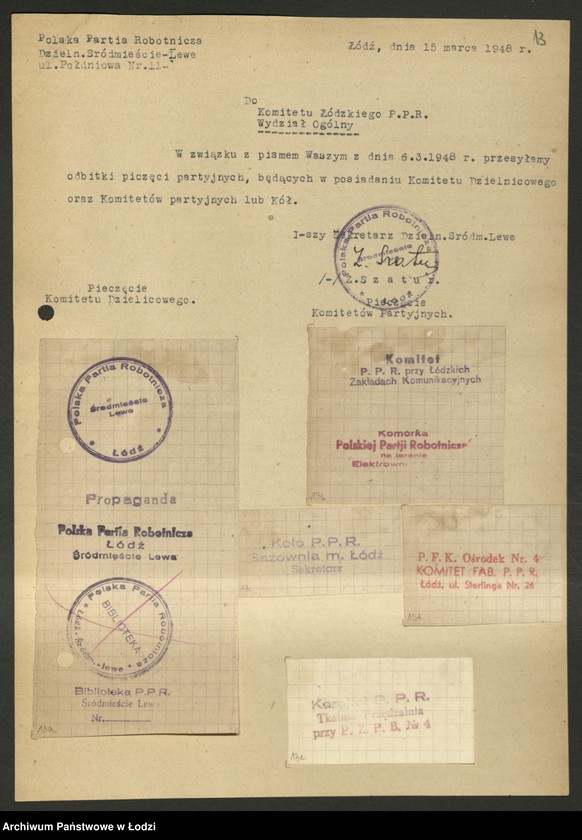 Obraz 14 z jednostki "Odbitki stempli i pieczęci partyjnych"