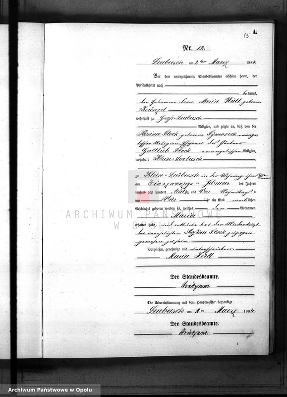 image.from.unit.number "Geburts-Neben-Register Standes-Amt Leubusch 1884"