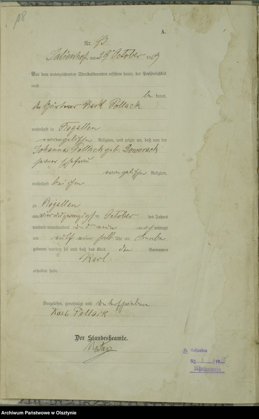 image.from.unit.number "Geburts-Register Nr 76-121 [1909], Nr 1-110 [1910]"