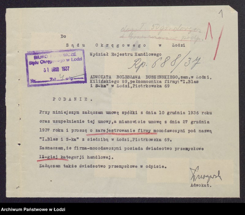 Obraz 3 z jednostki "Henryk Świrski, Szymon Windman, Icek Blas- kupno i sprzedaż przędzy"