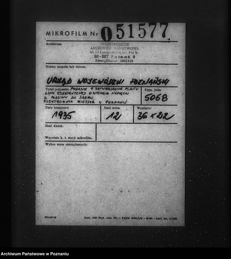 Obraz 2 z jednostki "Podanie o zatwierdzenie planu linii elektrycznej o wysokim napięciu z Mosiny do Śremu Elektrownia Miejska w Poznaniu"