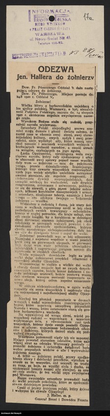 image.from.unit.number "Walki Armii Ochotniczej pod Warszawą. Wycinki prasowe."