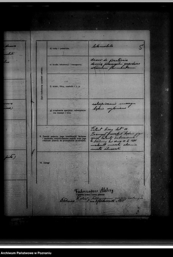 Obraz 9 z jednostki "Zatwierdzenie zakładu przemysłowego /tartaku/ Aleksego Fuhrmanna w Nowejwsi powiat wolsztyński"