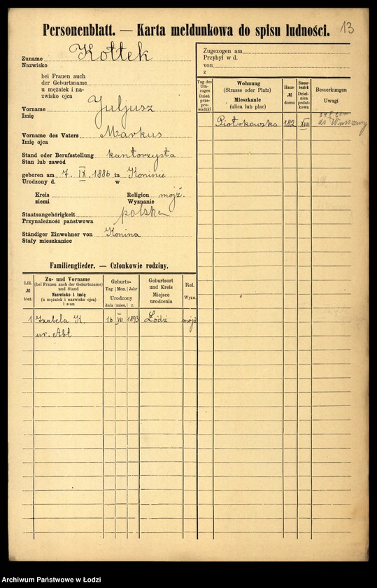 Obraz 15 z jednostki "[Spis ludności Łodzi] Kotek - Kowalczuk"