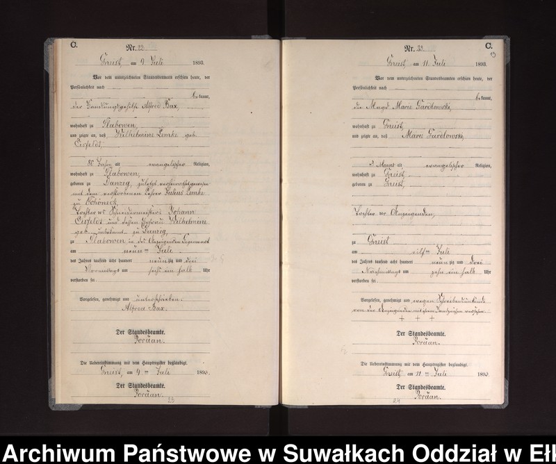 image.from.unit.number "Sterbe-Neben-Register des Königlichen Preussischen Standes-Amtes Gneist Kreis Loetzen"