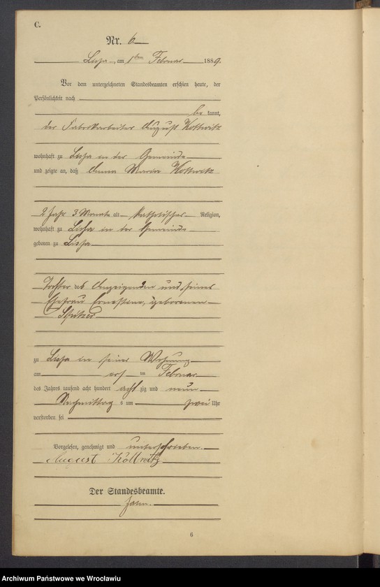 image.from.unit.number "Księga zgonów Leśnica (Deutsch Lissa) 1889"