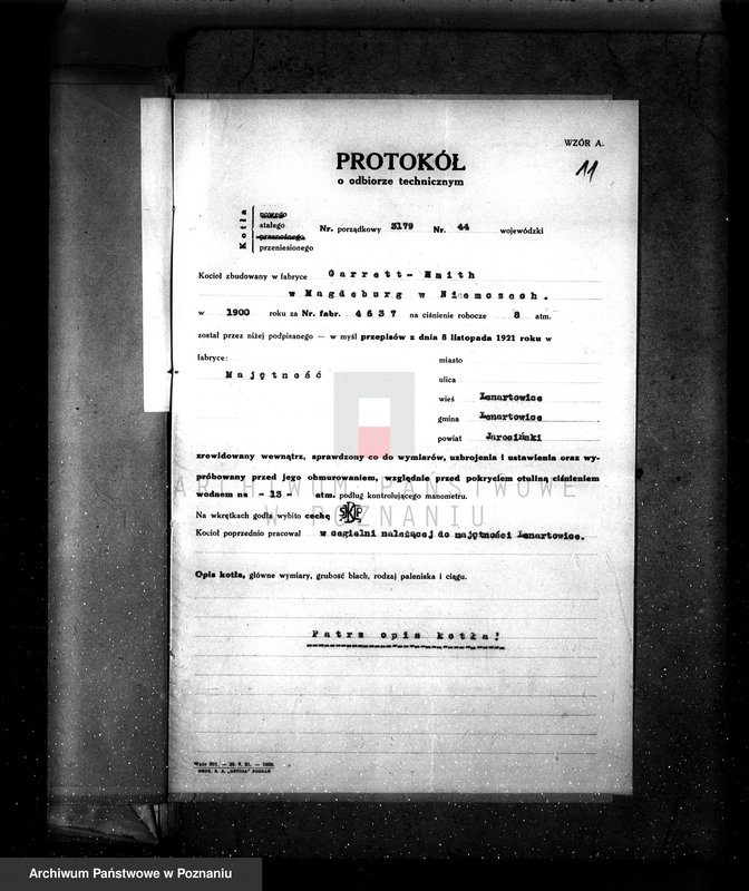 Obraz 15 z jednostki "Młyn parowy Fr. Balcera w Kucharkach pow. jarociński nr woj. kotła 1433"