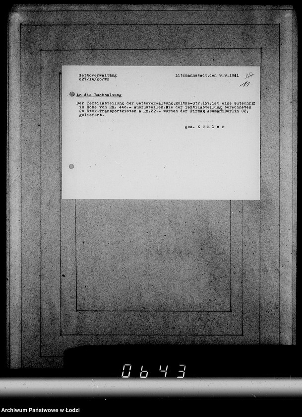 Obraz 15 z jednostki "Ausgelieferte Kommisionen Konto 0 von 60-[82] [Wydane na zlecenie G.V.meble z warsztatów Getta]."