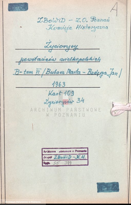 Obraz 4 z jednostki "Życiorysy powstańców wielkopolskich: B - tom Vl /Bubacz Mieczysław Marta - Bzdęga Jan/."