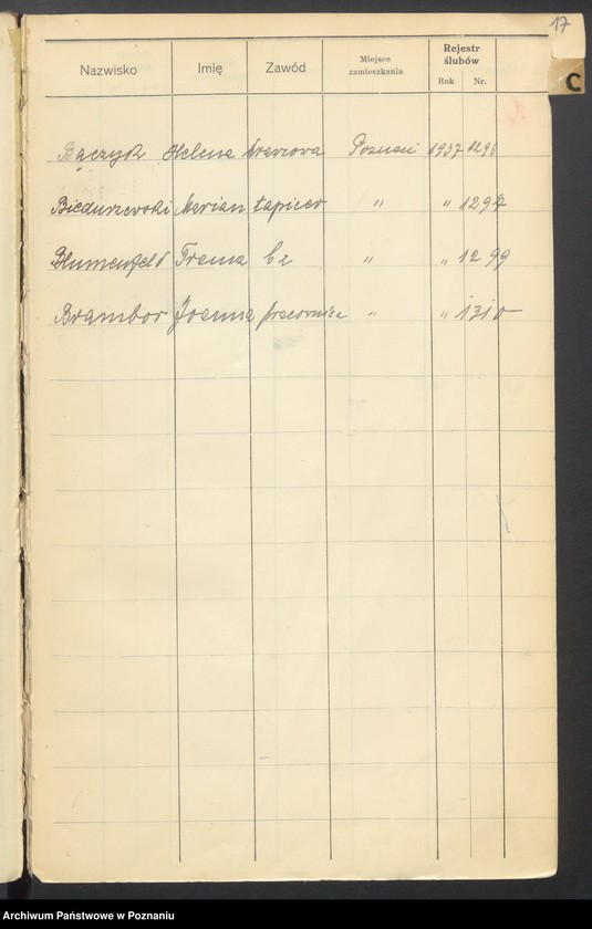 Obraz 19 z jednostki "Spis alfabetyczny małżeństw za 1937"