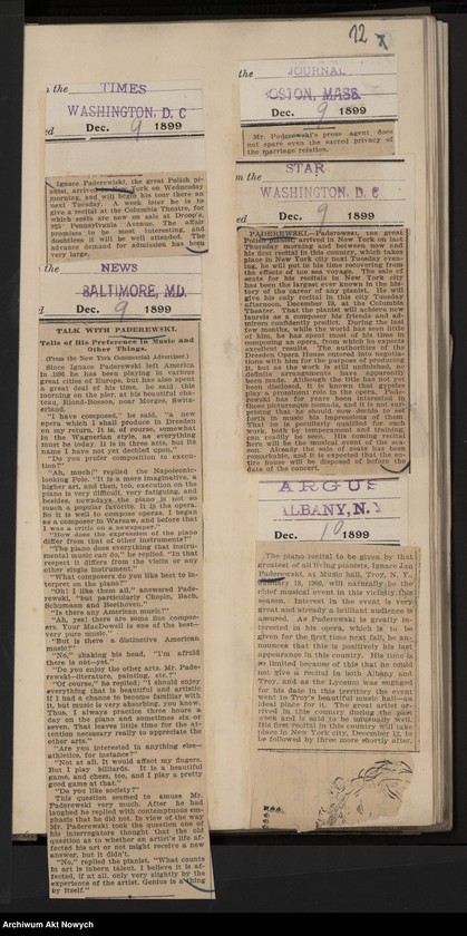 Obraz 14 z jednostki "Amèrique 1899 (Wycinki prasowe dotyczące tournée i koncertów w Stanach Zjednoczonych)"