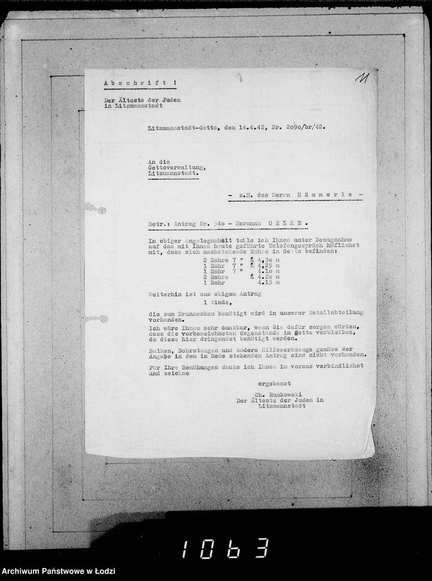 Obraz 15 z jednostki "286-320 [Wnioski ludności nieżydowskiej wysiedlonej z Getta o zwrot rzeczy pozostawionych w dawnym miejscu zamieszkania]"