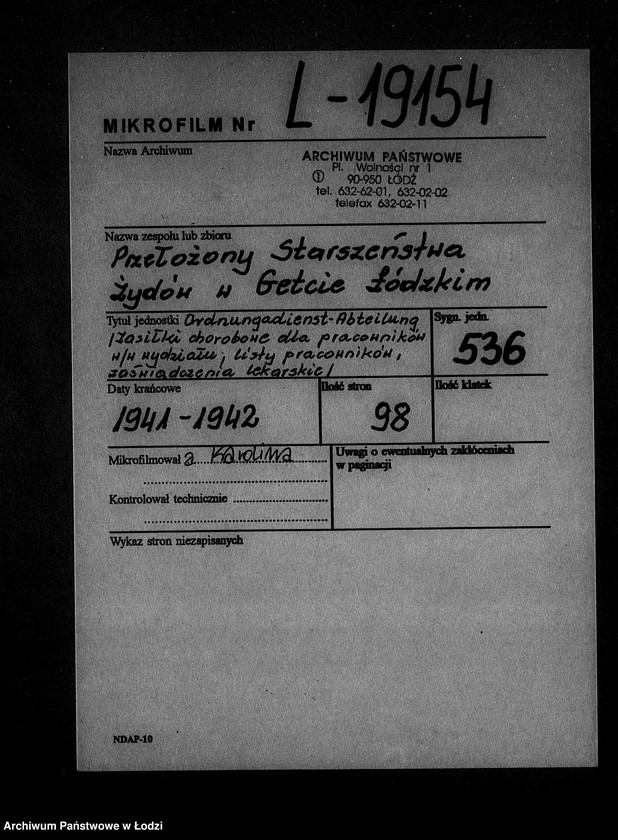Obraz 2 z jednostki "I Ordnungsdienst [Zasiłki chorobowe dla pracowników wydziału, listy pracowników, zaświadczenia lekarskie]"
