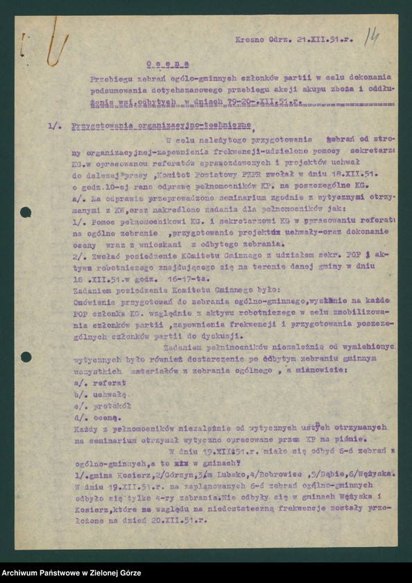 image.from.unit.number "Sektor organizacyjny i kadr: Działalność komitetów gminnych i gromadzkich w zakresie rolnictwa - oceny, analizy, sprawozdania i informacje Wydziału, komitetów powiatowych i pracowników KW "