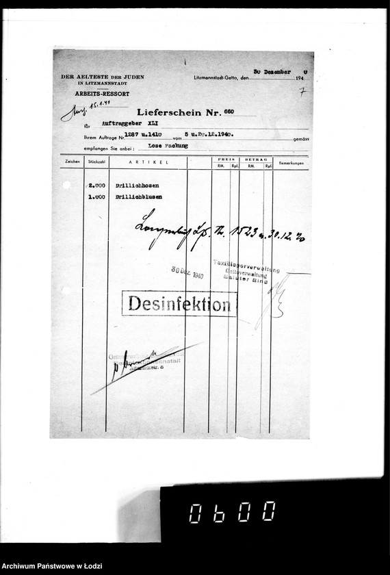 Obraz 12 z jednostki "[Dowody dostawy umundurowania dla intendentury wojskowej Berlin II]"