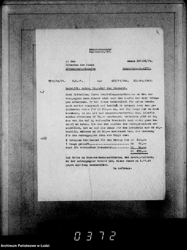 Obraz 13 z jednostki "J. 641-660.[Wnioski Żydów z Getta o zwrot należności za pracę lub towar wzięty na kredyt]"