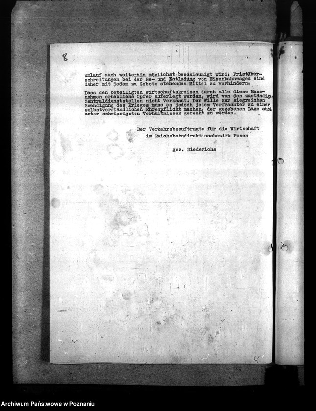 Obraz 12 z jednostki "Berichte über Auswirkungen der Verkehrslage im Reichsbahndirektionsbezirk Posen. Versorgung der bombenbeschädigten Bevölkerung. Treibstoffzuteilungen"