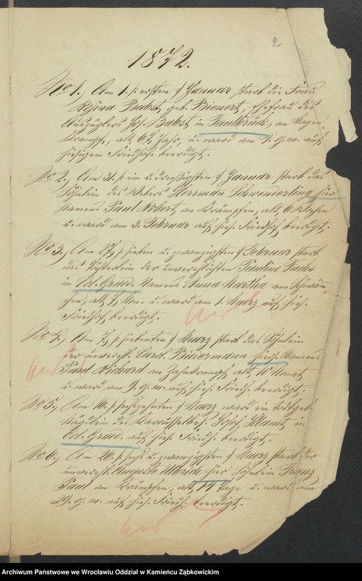 image.from.unit.number "Amtsgericht Schweidnitz Duplicate der Kirchenbücher der katholische Pfarr Kirche zu Gräditz"