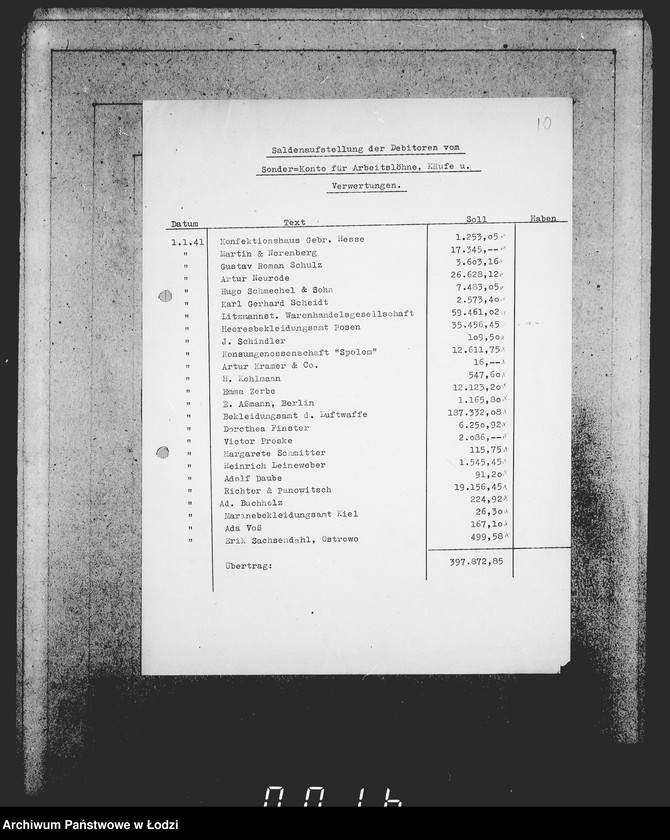 Obraz 14 z jednostki "Auszüge Aufstellungen für das Sonder-Konto"