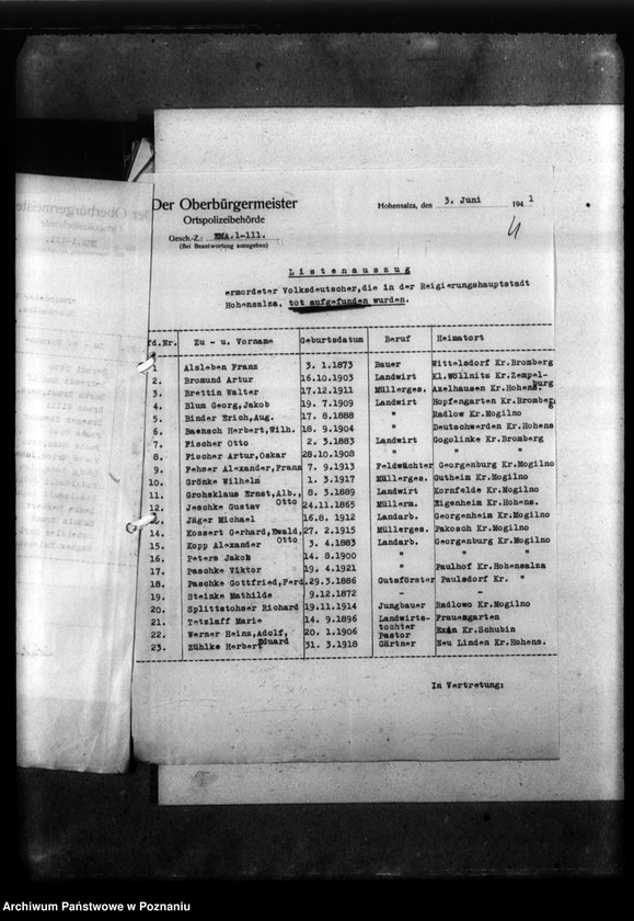 Obraz 9 z jednostki "Kreis Hohensalza (Inowrocław). Korespondencja w sprawie miejscowych Niemców, którzy zginęli w 1939 roku"