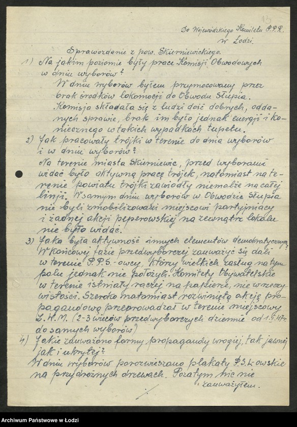 Obraz 14 z jednostki "Wybory do Sejmu okręg VII Skierniewice [- sprawozdania z przebiegu akcji wyborczej i głosowania, składy osobowe Obwodowych Komisji Wyborczych]"