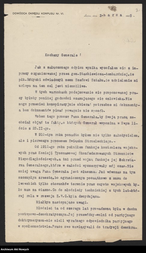 image.from.unit.number "Kukiel Marian, historyk, generał. Dymisja z wojska. Prace historyczne. Odmowa W. Sikorskiemu współpracy z Wojskowym Biurem Historycznym. Działalność Frontu Morges. Strajk chłopski."