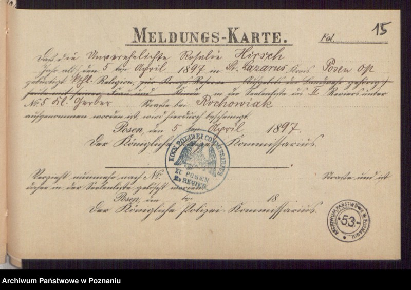 Obraz 17 z jednostki "Die von den Verlobten beigebrachten Urkunden zur Eheschliessung pro 1897"