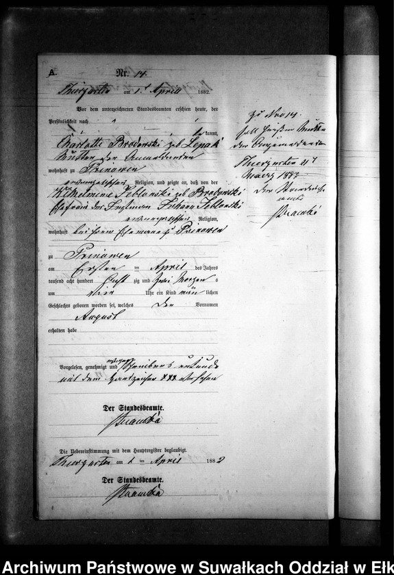 image.from.unit.number "Geburts-Neben-Register des Preussischen Standes-Amtes Prinowen Kreis Angerburg"