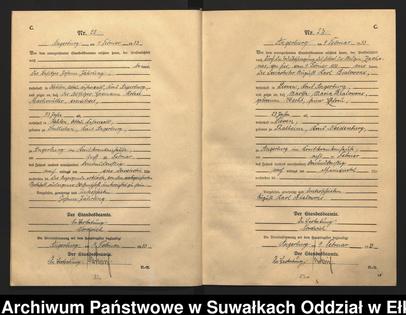 image.from.unit.number "C2. Sterbe - Register (Neben - Register) Standesamt Angerburg Ostpr. einschl. der Standesamtsbezirk Gross Strengeln, Kehlen und Prinowen"
