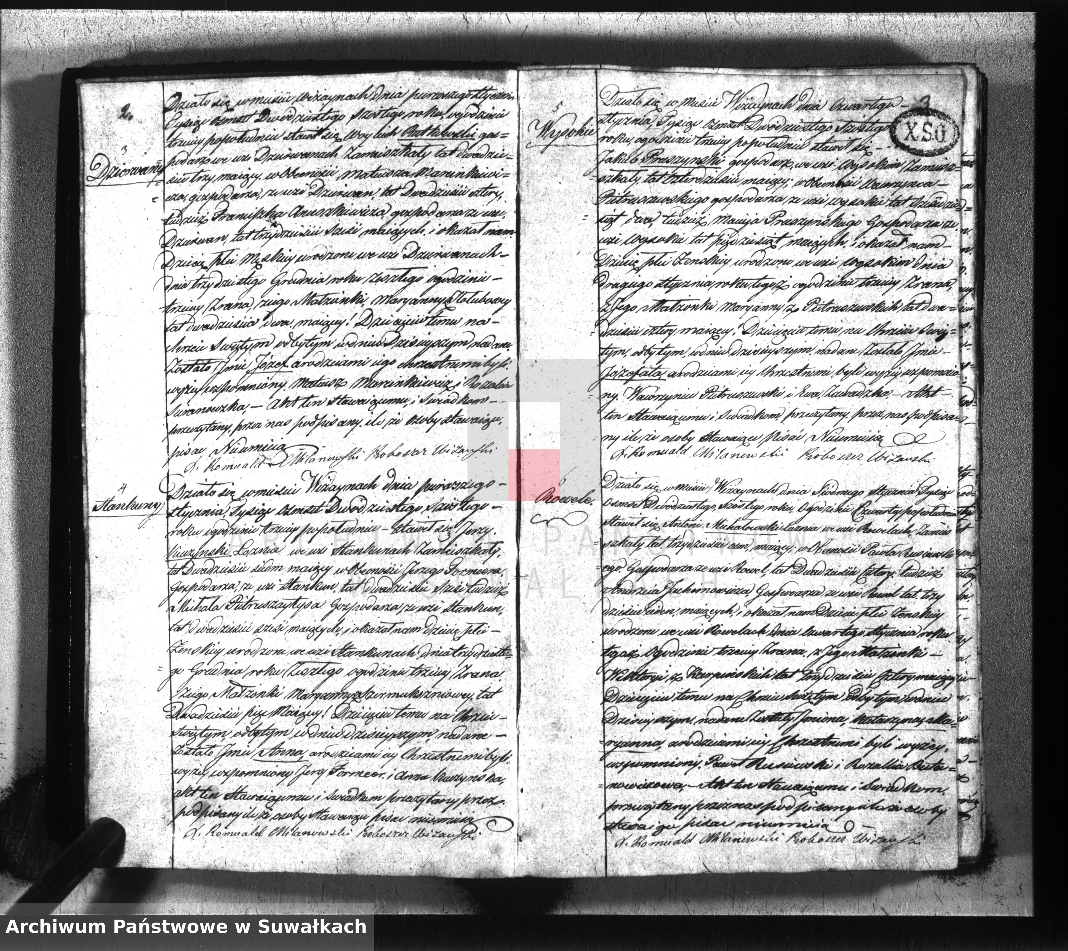 Skan z jednostki: Księga urodzonych, zaślubionych i umarłych gminy wiżańskiey z roku 1826