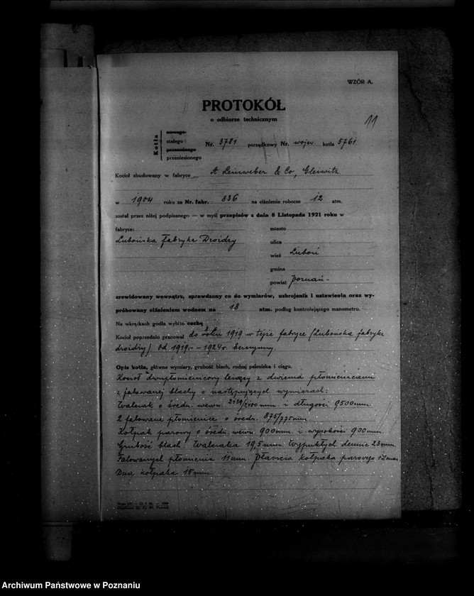 Obraz 14 z jednostki "Lubońska Fabryka Drożdży w Luboniu nr woj. kotła 5761"