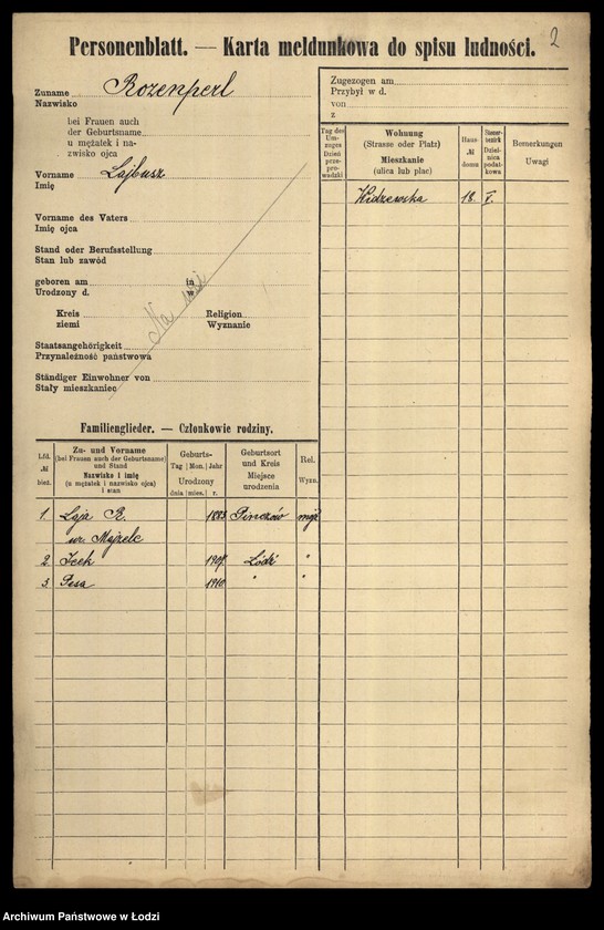 Obraz 4 z jednostki "[Spis ludności Łodzi] Rozenperl-Rozentan"