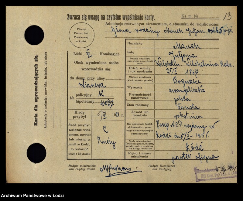 Obraz 15 z jednostki "[Spis ludności Łodzi] Matysek - Mazurenko"