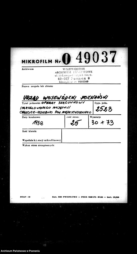 Obraz 2 z jednostki "Operat szacunkowy /parcelowanego majątku/ Charcice i Izdebno powiatu międzychodzkiego"