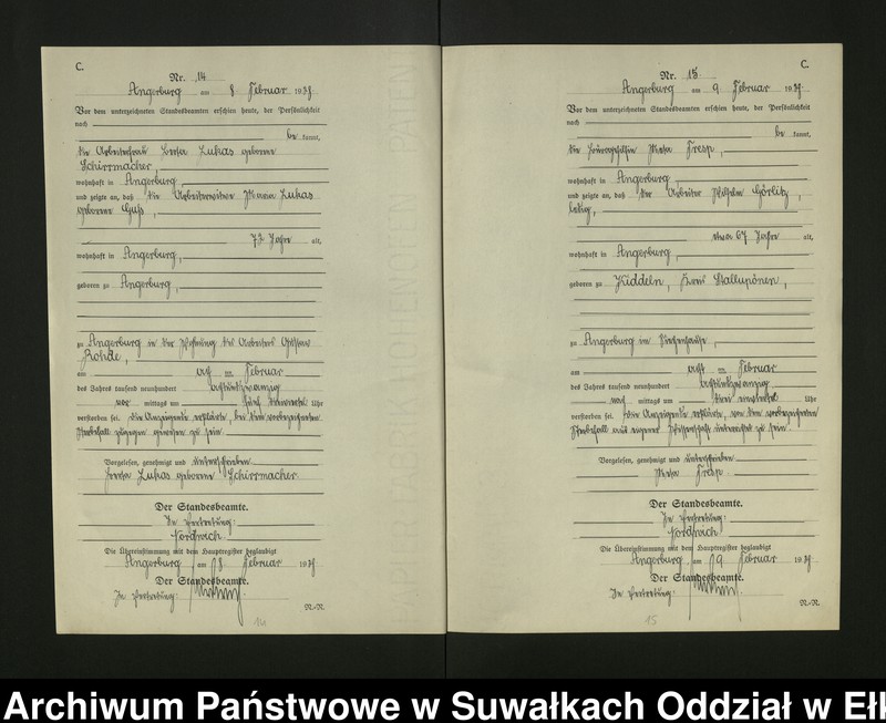 image.from.unit.number "[Sterbe - Register (Neben - Register) Standesamt Angerburg einschl. der Bezirke Gross Strengeln, Kehlen und Prinowen]"