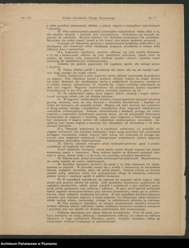 Obraz 17 z jednostki "/Rozkazy Dowództwa Okręgu Generalnego w Poznaniu/, nr 116-140."