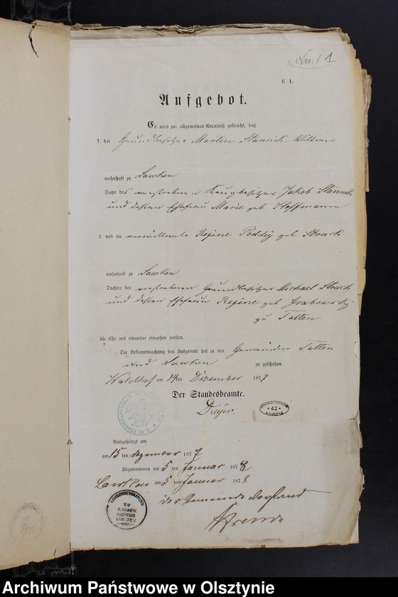 Obraz 3 z jednostki "Die zum Zwecke der Eheschlissung nothwendigen Schriftstück"