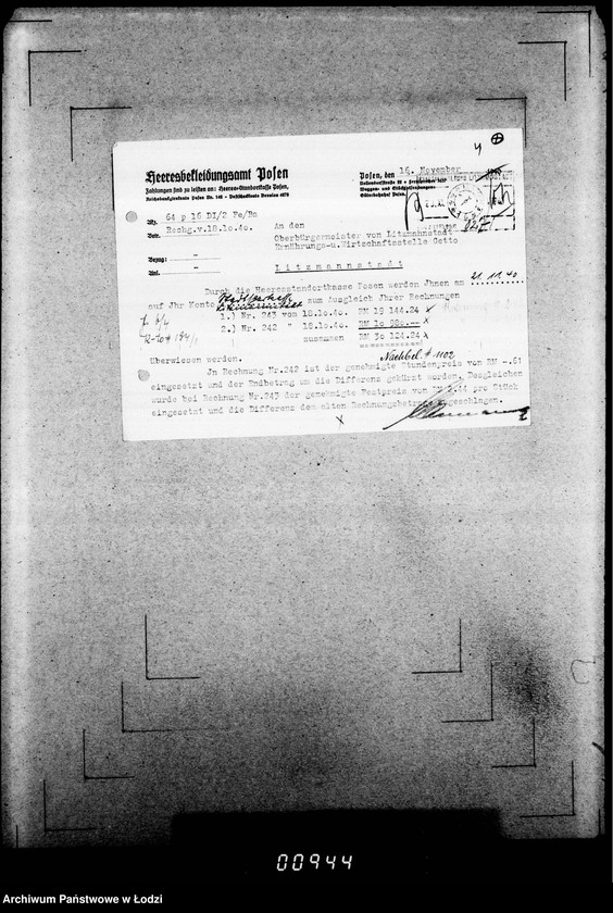 Obraz 8 z jednostki "[Rachunki Heeresbekleidungsamt Posen dla Zarządu Getta]"