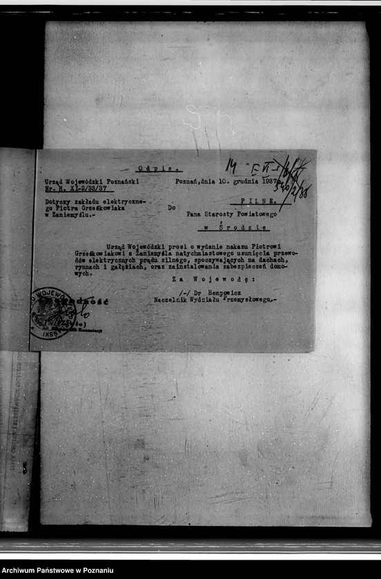 Obraz 18 z jednostki "Wniosek Piotra Grześkowiaka na Zakład Elektryczny w Zaniemyślu powiat średzki"