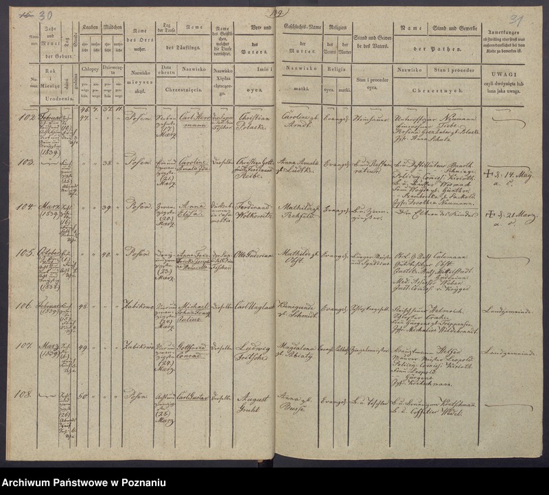 Obraz 20 z jednostki "[Akta urodzeń i chrztów, zgonów i pogrzebów, zapowiedzi i ślubów]"