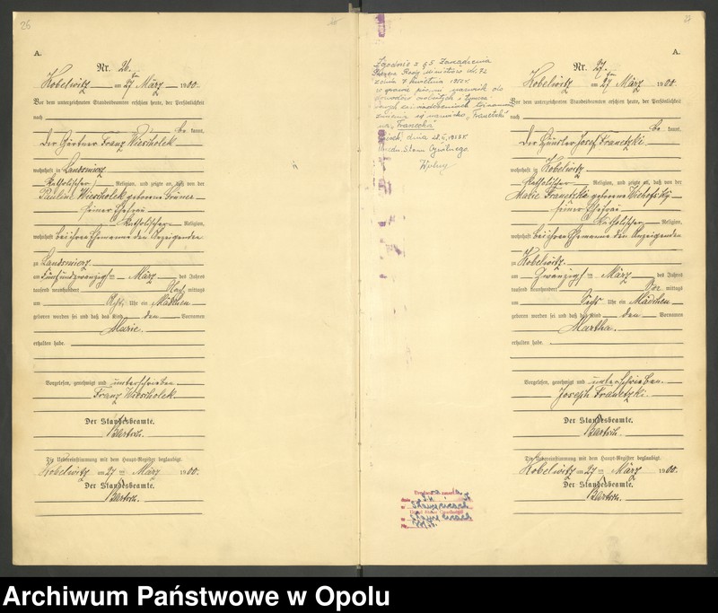 image.from.unit.number "Urząd Stanu Cywilnego Kobylice Księga urodzeń rok 1900"