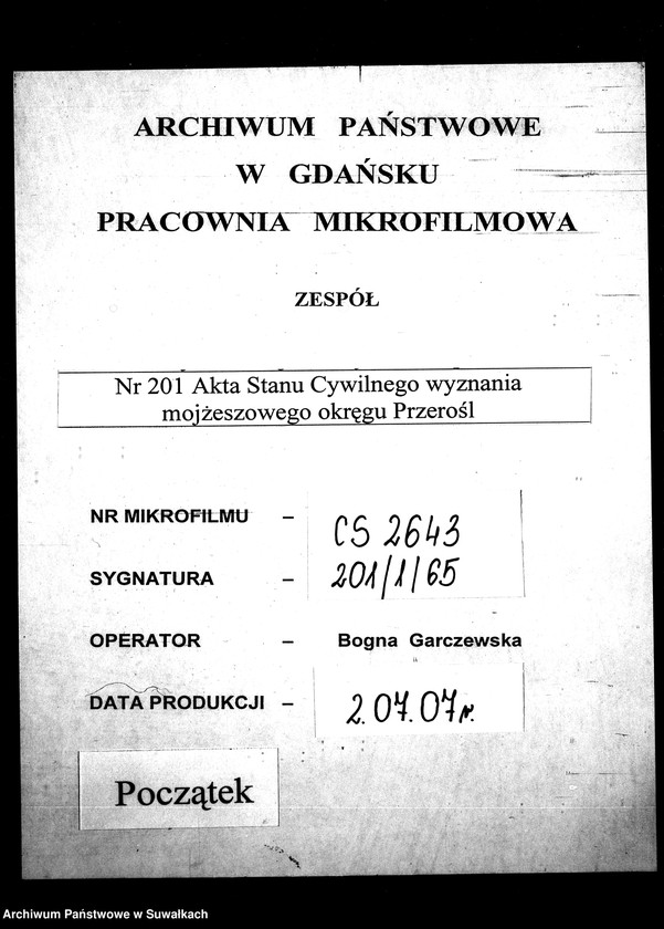 image.from.unit.number "Duplikat Dlja zapisi Metričeskich aktov o roždzenii, smierti i brakosočetanii eveev po Pržeroslskomu Okrugu za 1903 god"