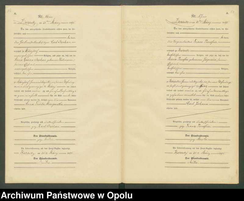 Obraz 11 z jednostki "Geburts-Neben-Register Standesamts Koppitz pro 1895"