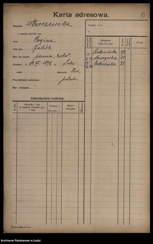Obraz 12 z jednostki "[Spis ludności Łodzi] Starczewska-Stasiak"