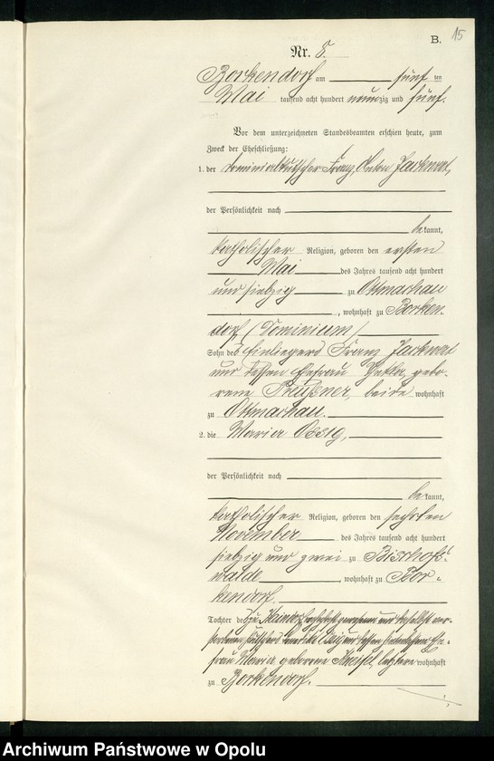 Obraz 19 z jednostki "Heiraths-Neben-Register des Standesamts Borkendorf pro 1895"